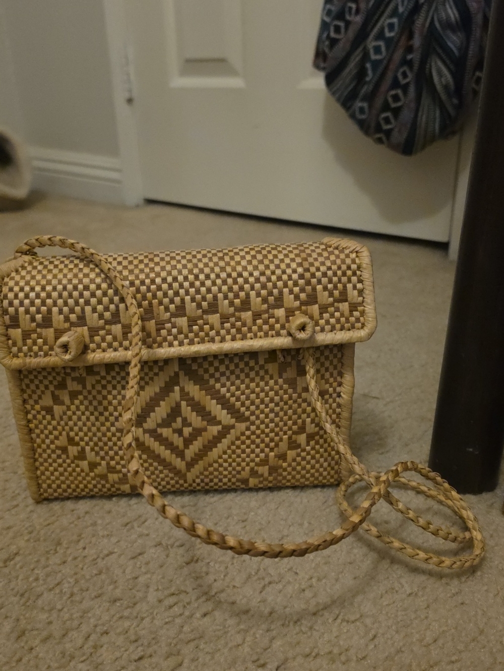 Woven Straw Crossbody Bag in Natural Tan
